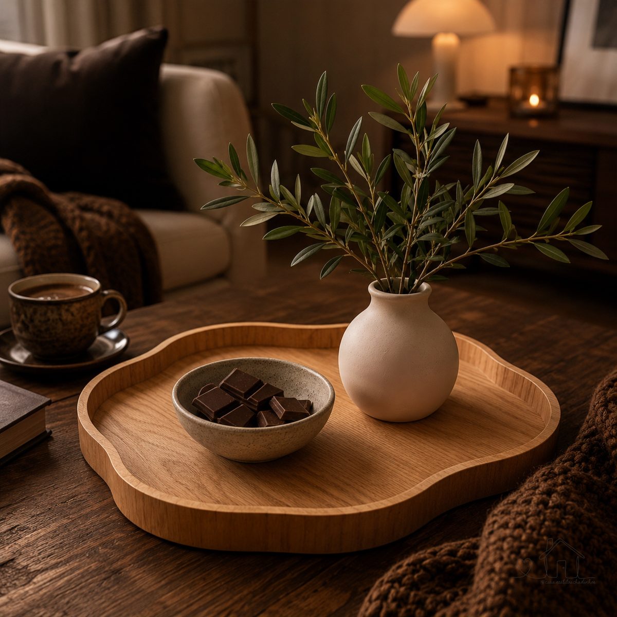 Bandeja Orgânica de Madeira Cinamomo Decorativa Luxo Premium Elegante Sofisticada