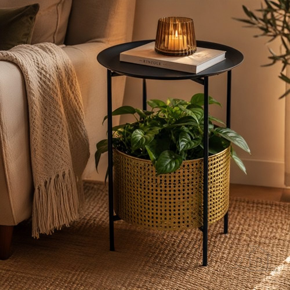 Cachepo Mesa Lateral com Vaso Decorativo Planta Home&Co Metal 51x40x40cm Dourado