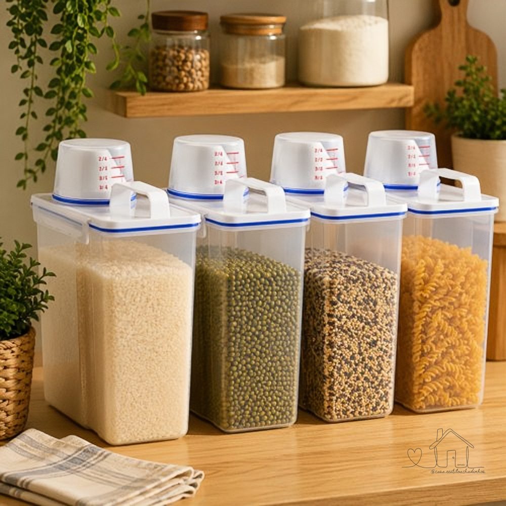 Kit Potes Herméticos 2L Premium Com Medidor Organizador De Alimento