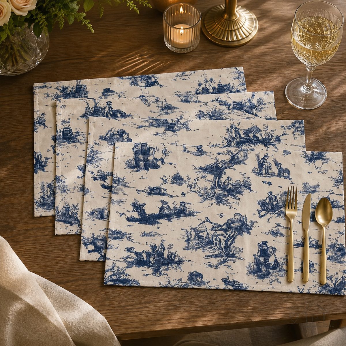 Kit Jogo Americano Toile de Jouy - 4 Lugares