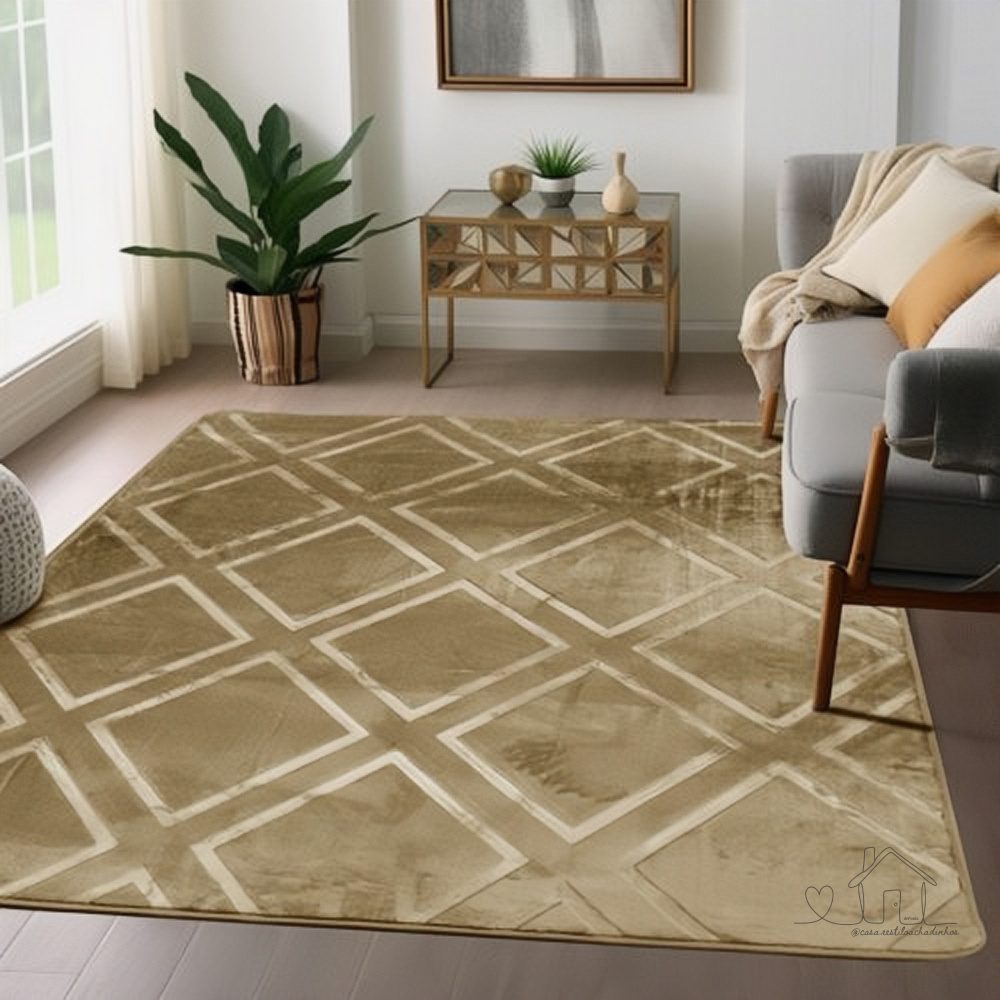 Tapete Sala Quarto Aveludado Premium Geométrico Antiderrapante - Várias Cores