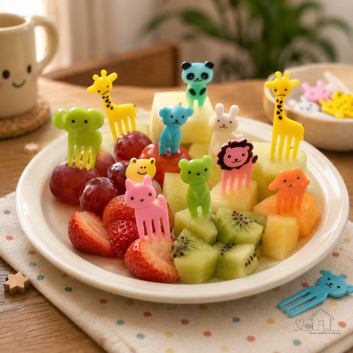 Garfinho Palitos Para Fruta Petiscos Lancheira Animais Infantil (KIT 10 GARFOS)