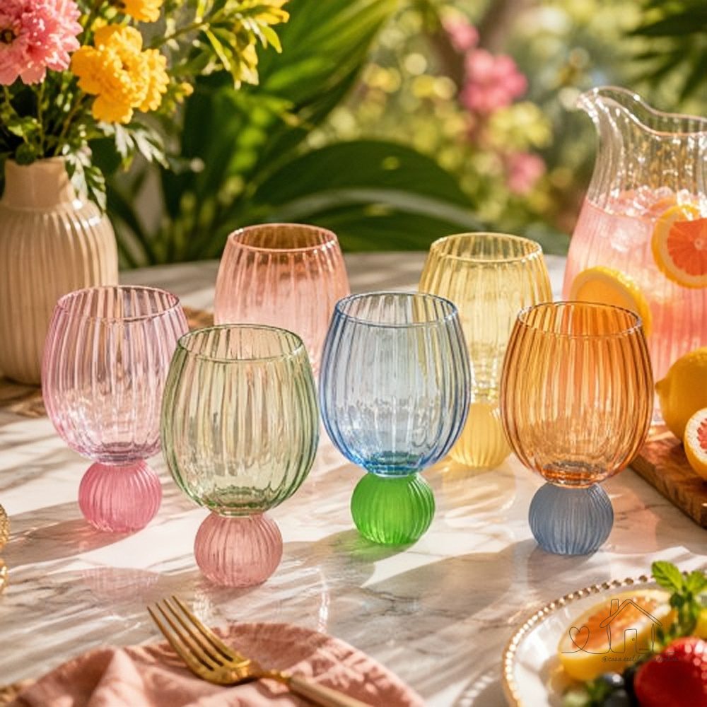 Conjunto 6 Copos de Vidro Coloridos - 450ml 14cm
