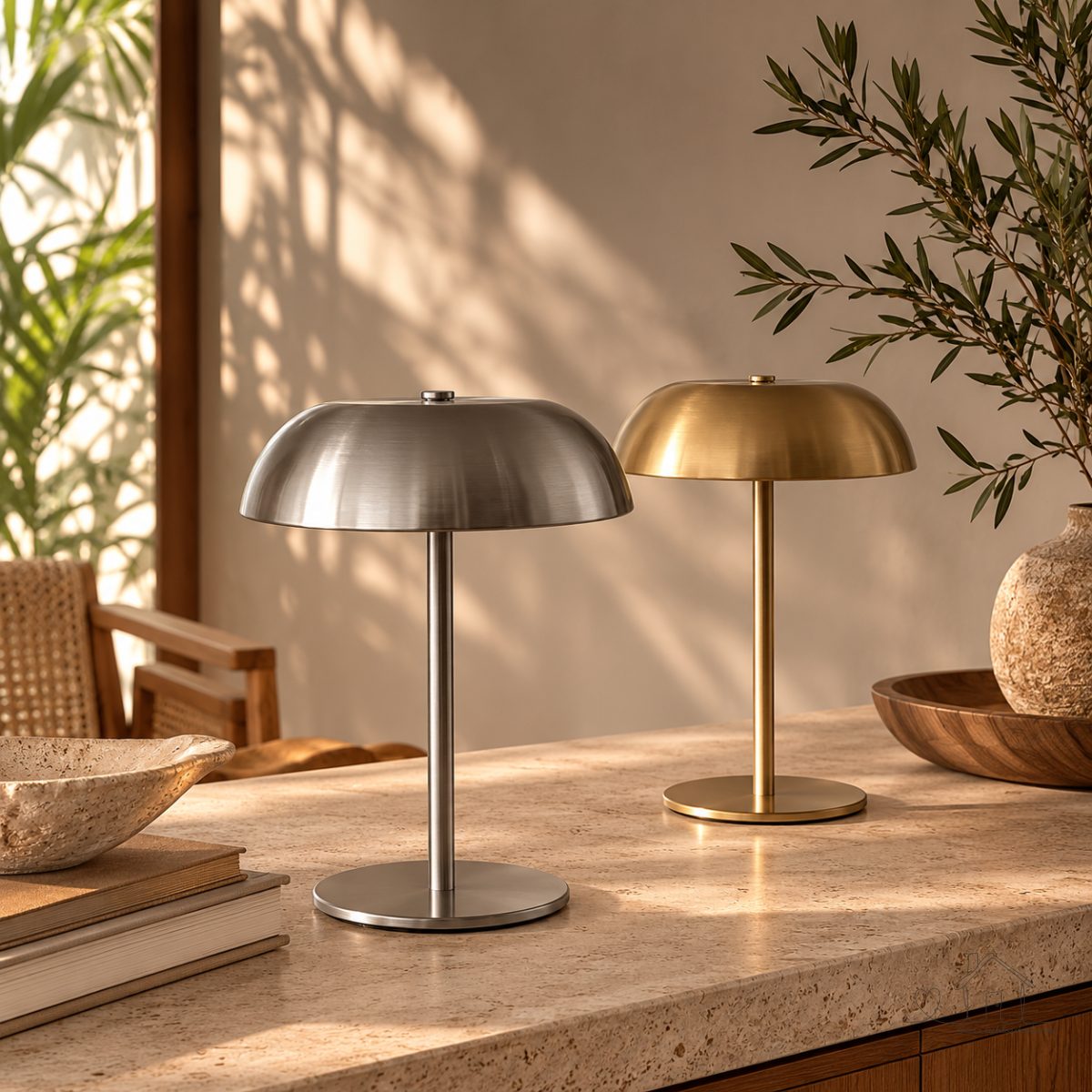 Luminária Minimalista Monocromática Mesa – Abajur Metálico Prata ou Dourado para Decoração Moderna