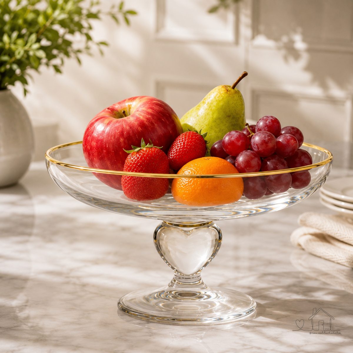 Fruteira Saladeira Centro Mesa Decorativo Vidro Cristalino Pé Ornamental