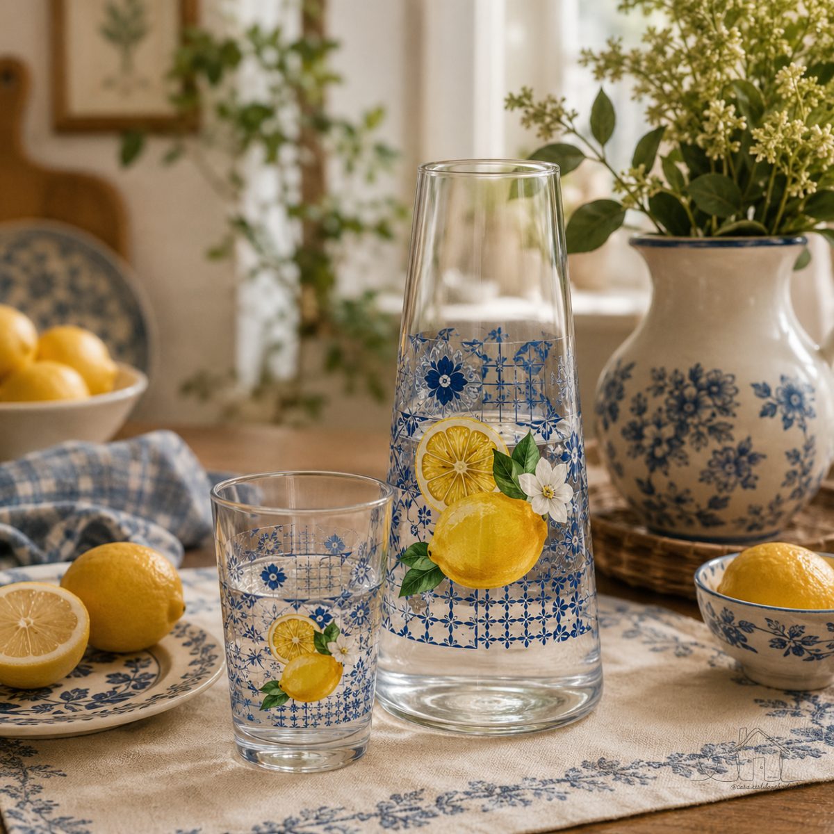 Jarra Vidro Moringa Siciliana Decorada Água Bebidas 2 Peças 1l - Ruvolo