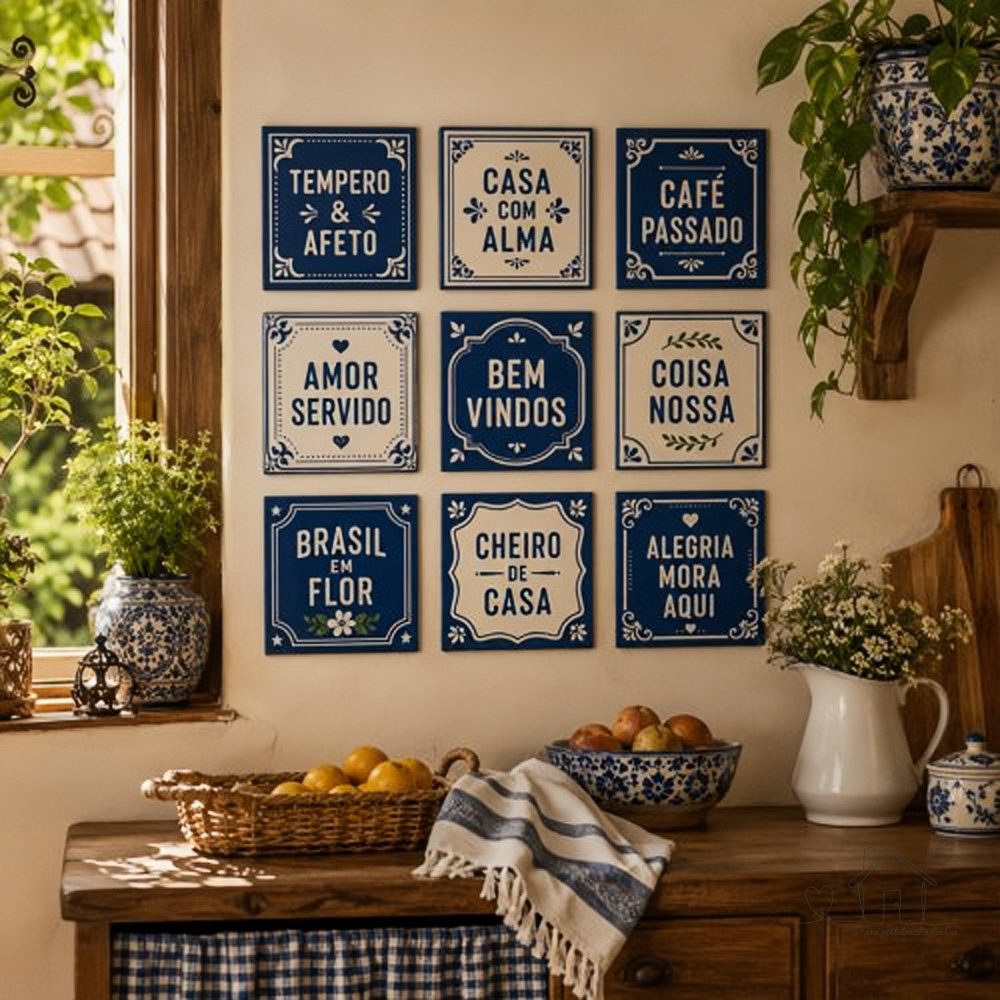 Azulejo Decorativo Frases Afetivas Azul e Branco – Estilo Português Retrô