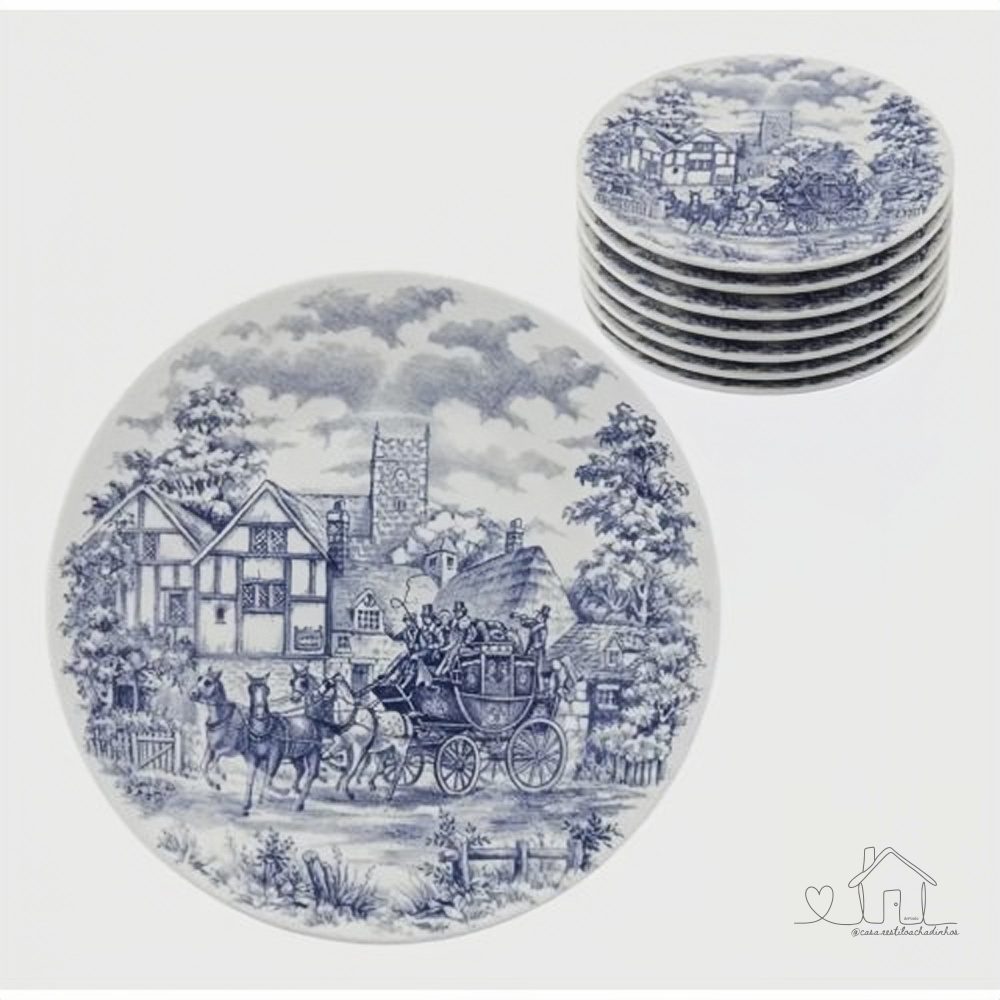 Jogo 6 Pratos Rasos Cerâmica 26cm Cena Inglesa Biona Oxford