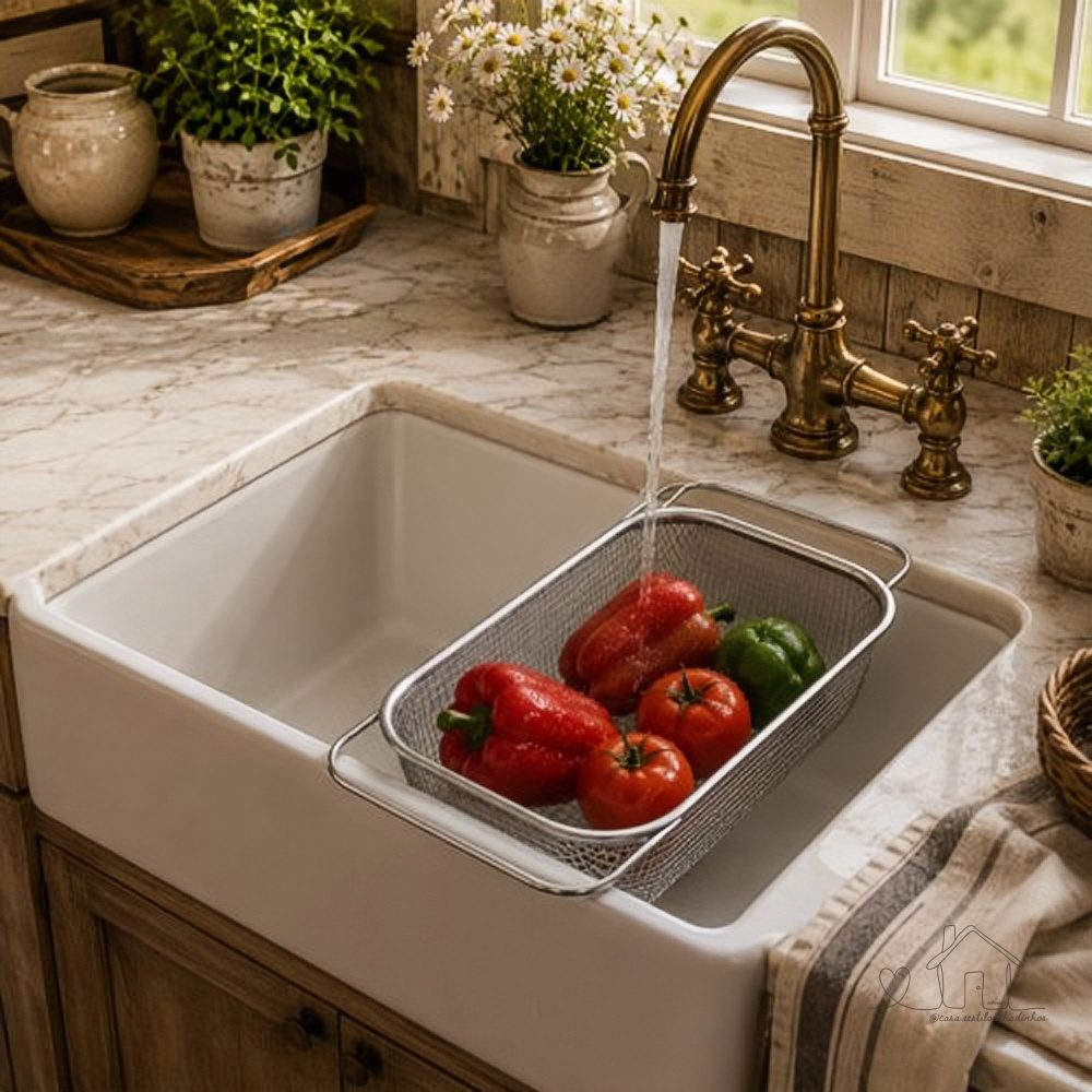 Escorredor Pia Peneira para Alimentos em Aço Inox Extensível