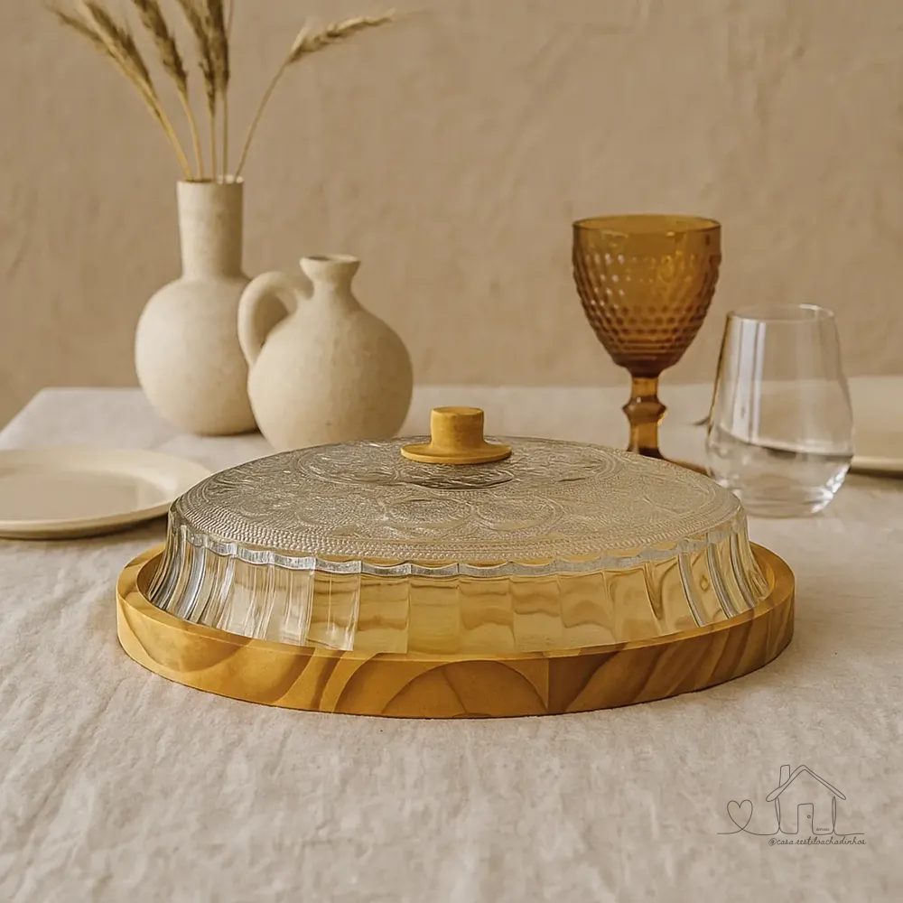Porta Pudim Torta Saladeira Artesanal Madeira Boho Chic