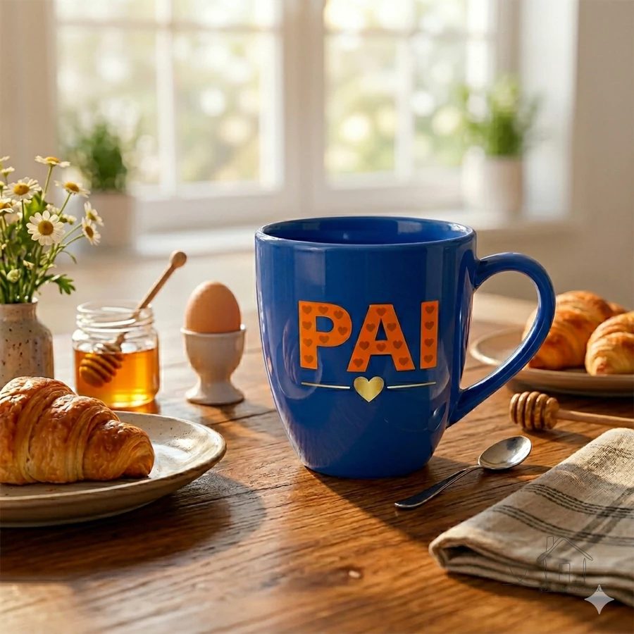 Caneca Glamour AZUL Personalizada Dia dos Pais em Porcelana