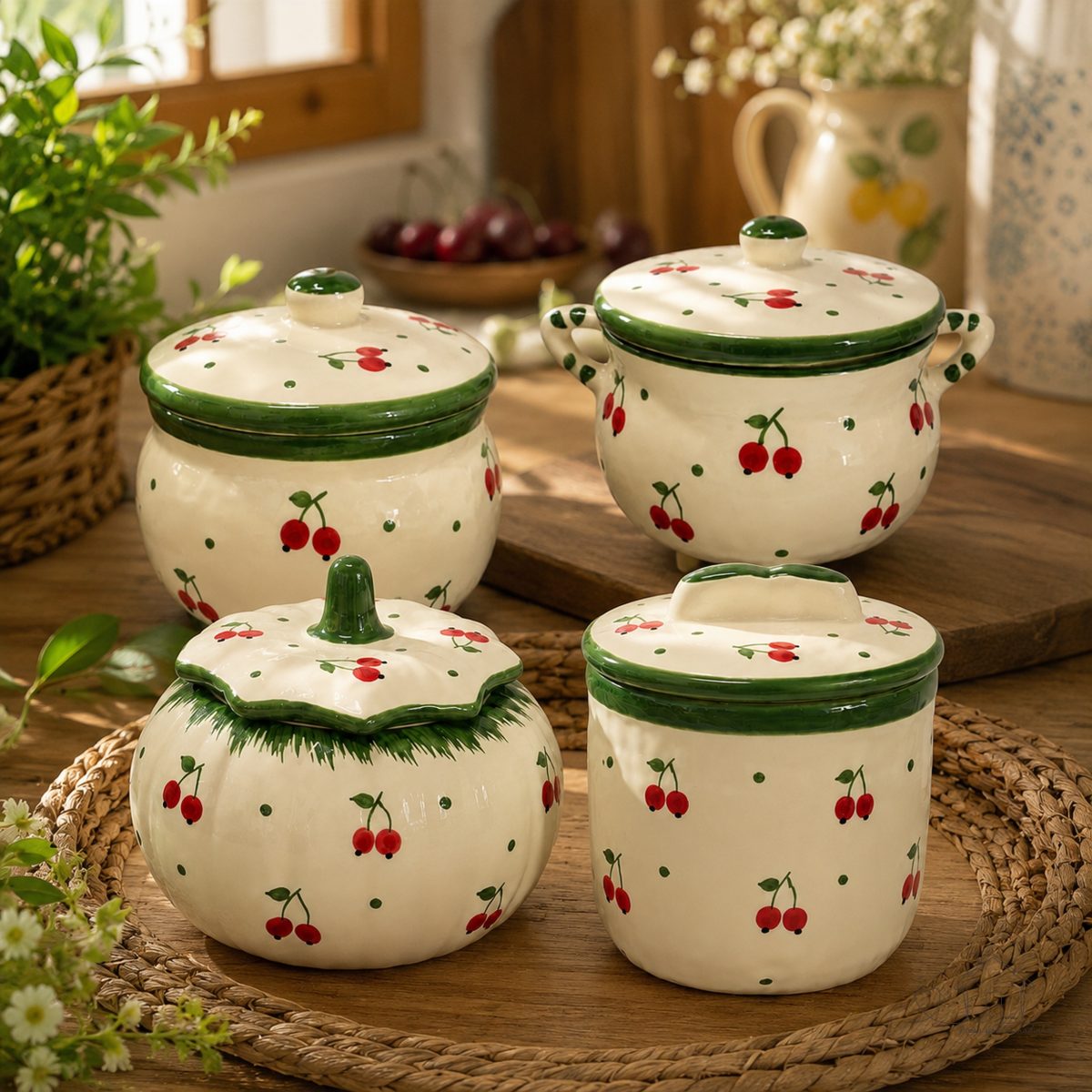 Potes Decorativos De Cerâmica Esmaltada – Cereja | Decoração