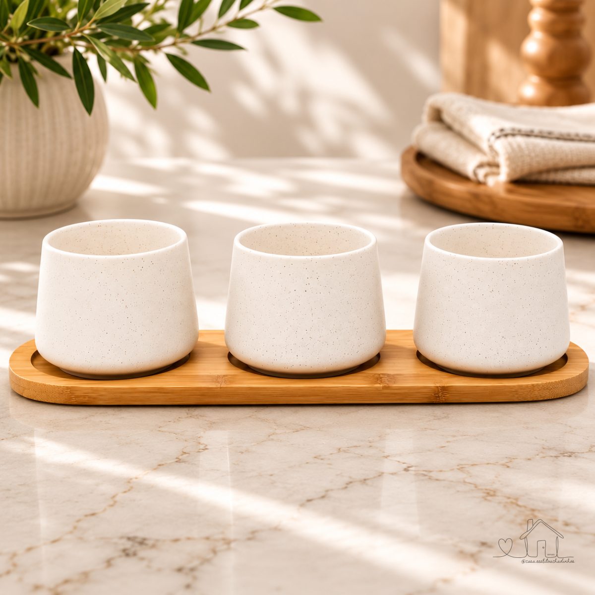 Jogo Com 3 Bowls Com Bandeja Lyor De Bambu 31cm X 10cm X 7cm