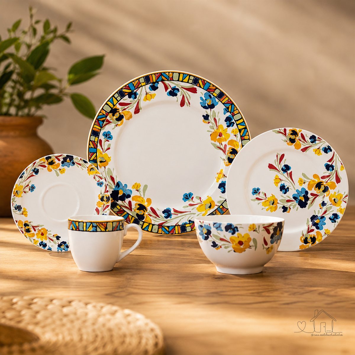 Jogo de Jantar 20 Peças Etnico Porcelana Real By Schmidt