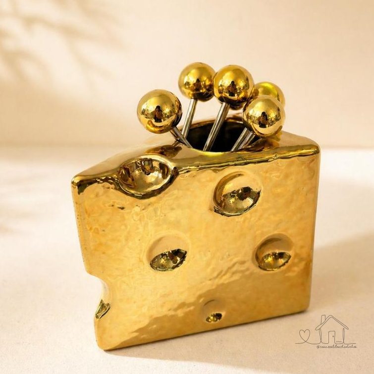 Conjunto Para Petiscos em Cerâmica Suporte Queijo + 6 Garfinhos