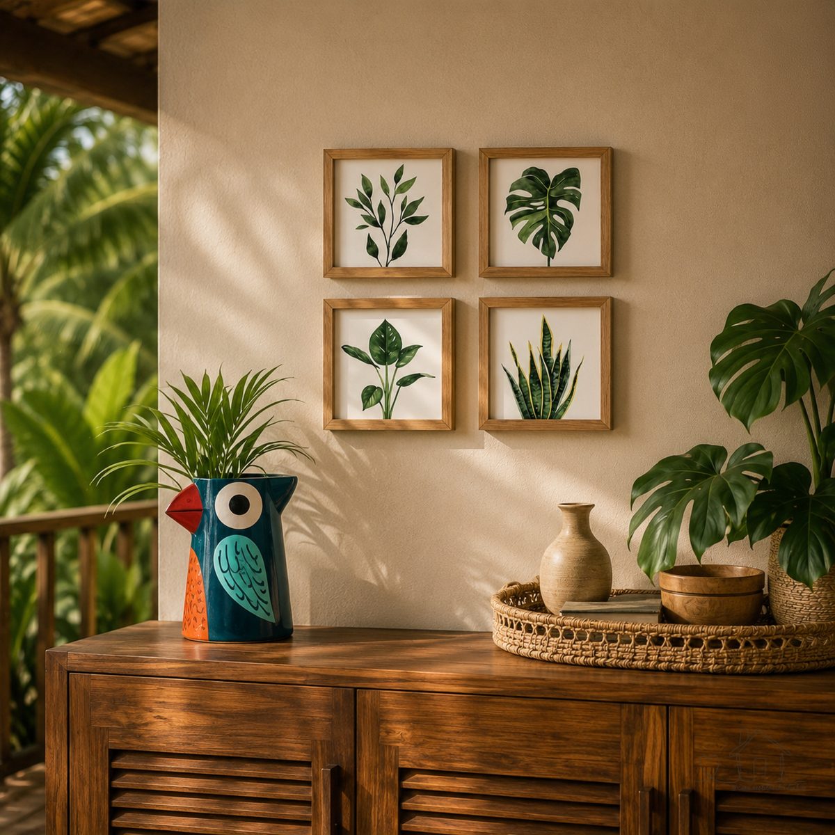 Quadros Botanicos Aquarela Folhas Tropicais Verde Decoração, ideal para Banheiro, Quartos, Sala, Cabiceira.