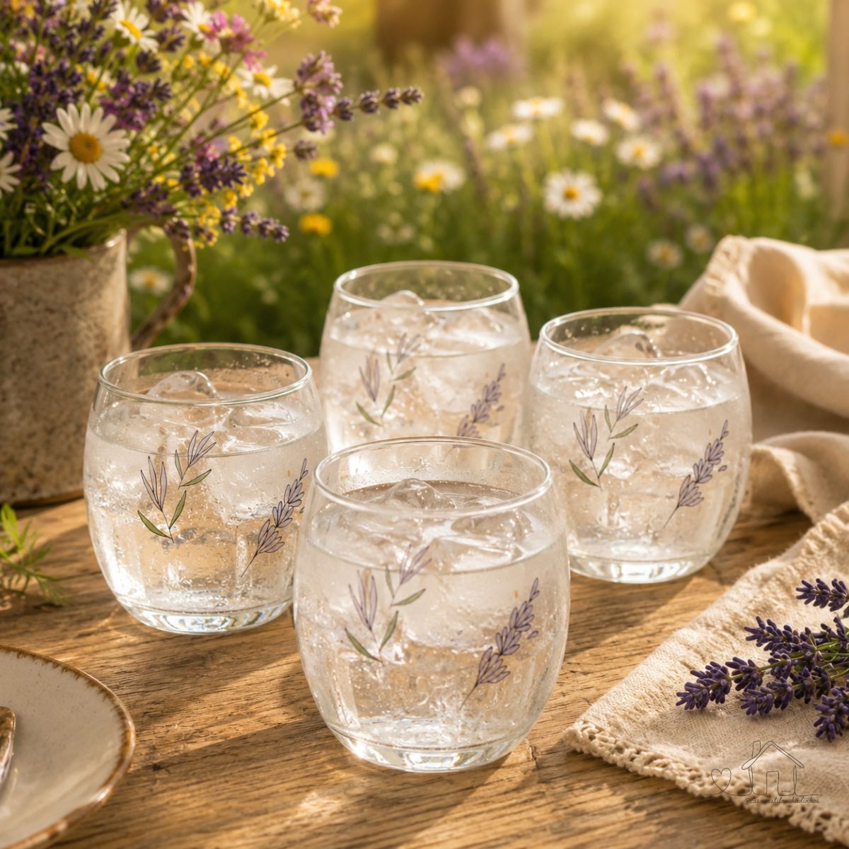Jogo 4 Copos Baixos 345ml Decorados Lavanda