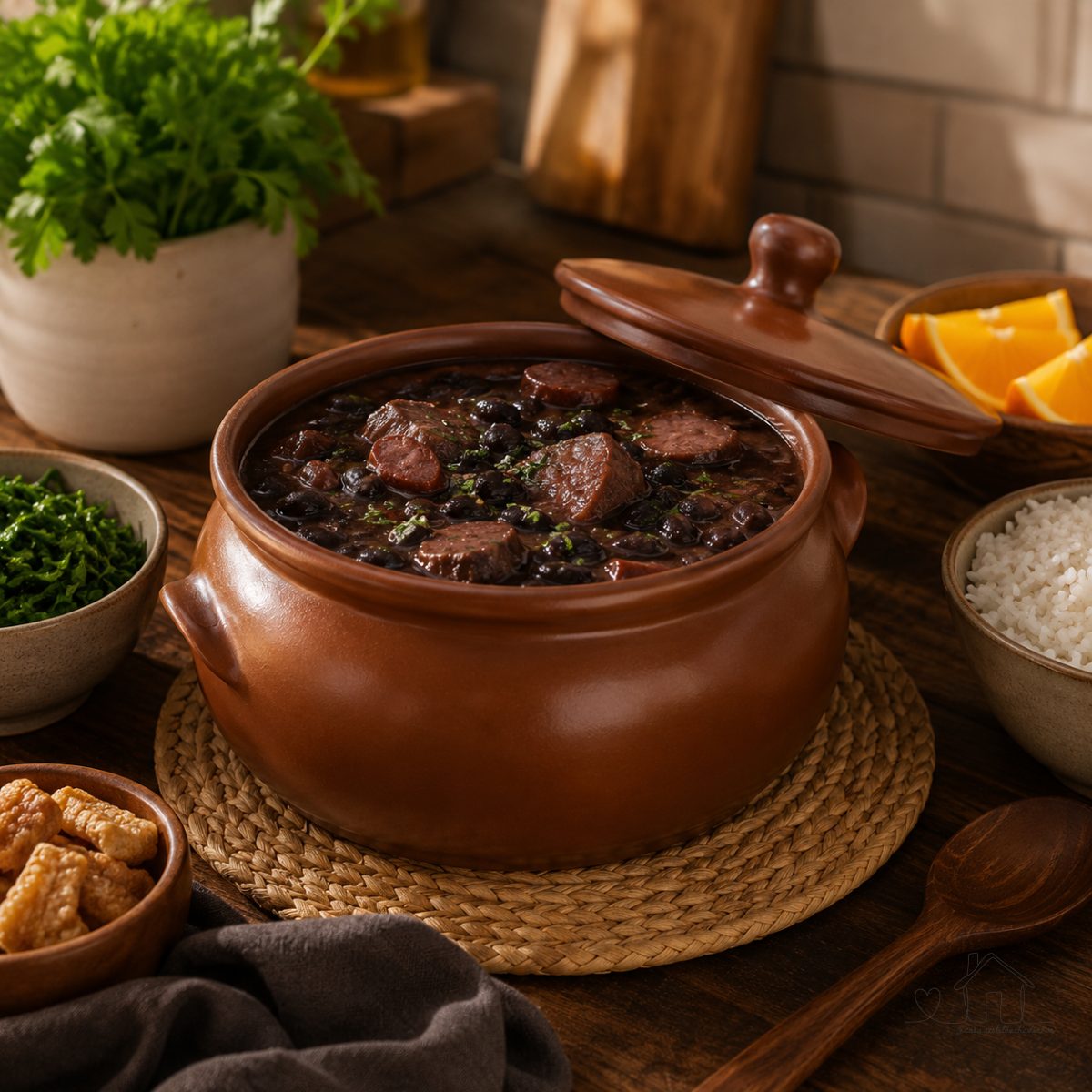Caçarola Cerâmica C/ Tampa Marrom 4,5l Feijoada