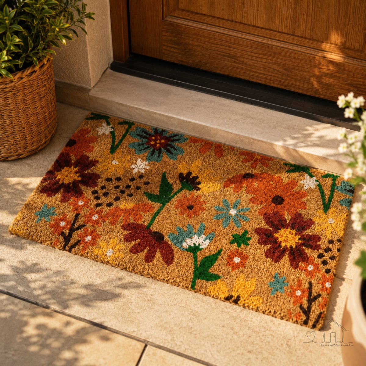Capacho Fibra de Coco Base Pvc 60x33cm Folhagem Colorida