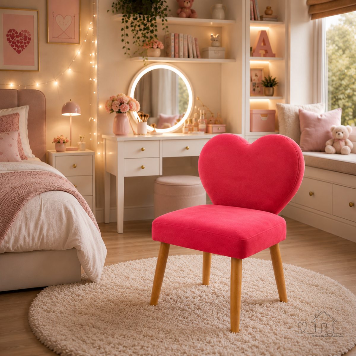Cadeira Love Encosto Coração Decorativa Moderna para Quarto Penteadeira