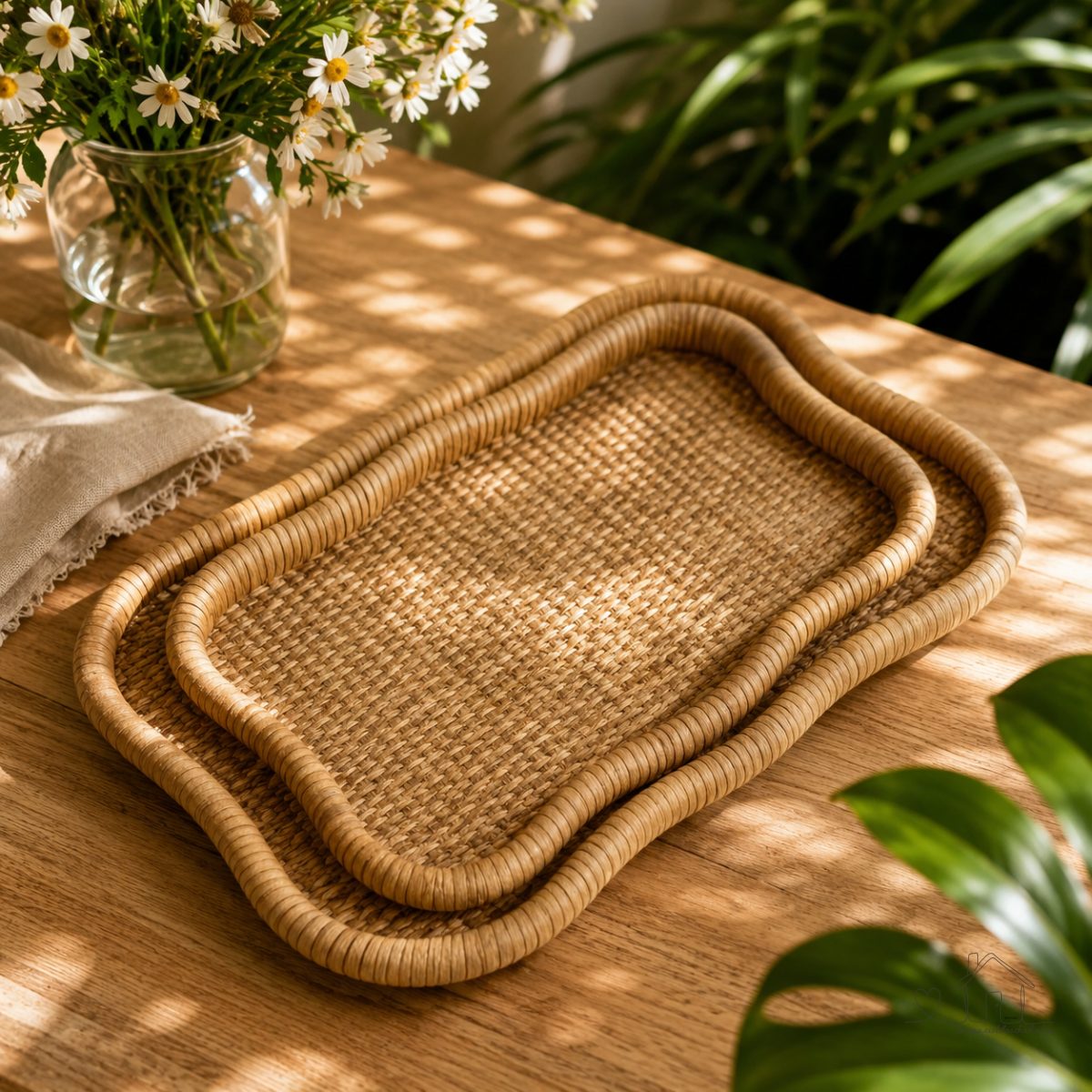 Bandeja Wave em Madeira e Rattan Natural
