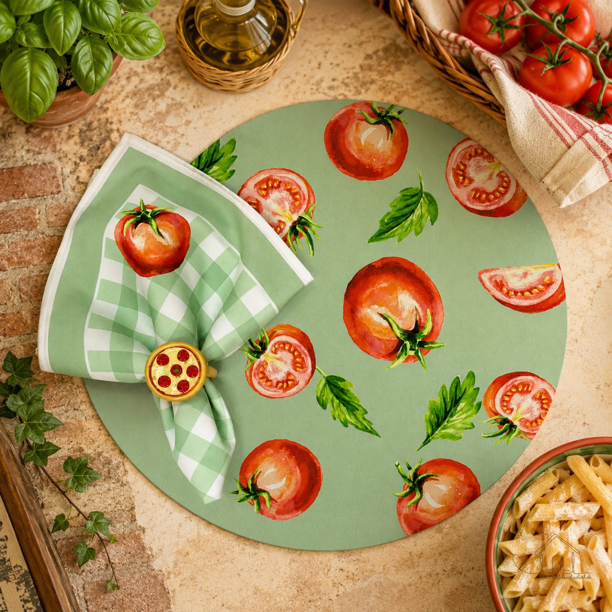 Kit Mesa 4 Capas + 4 Guardanapos Sousplat Tomate Pizza