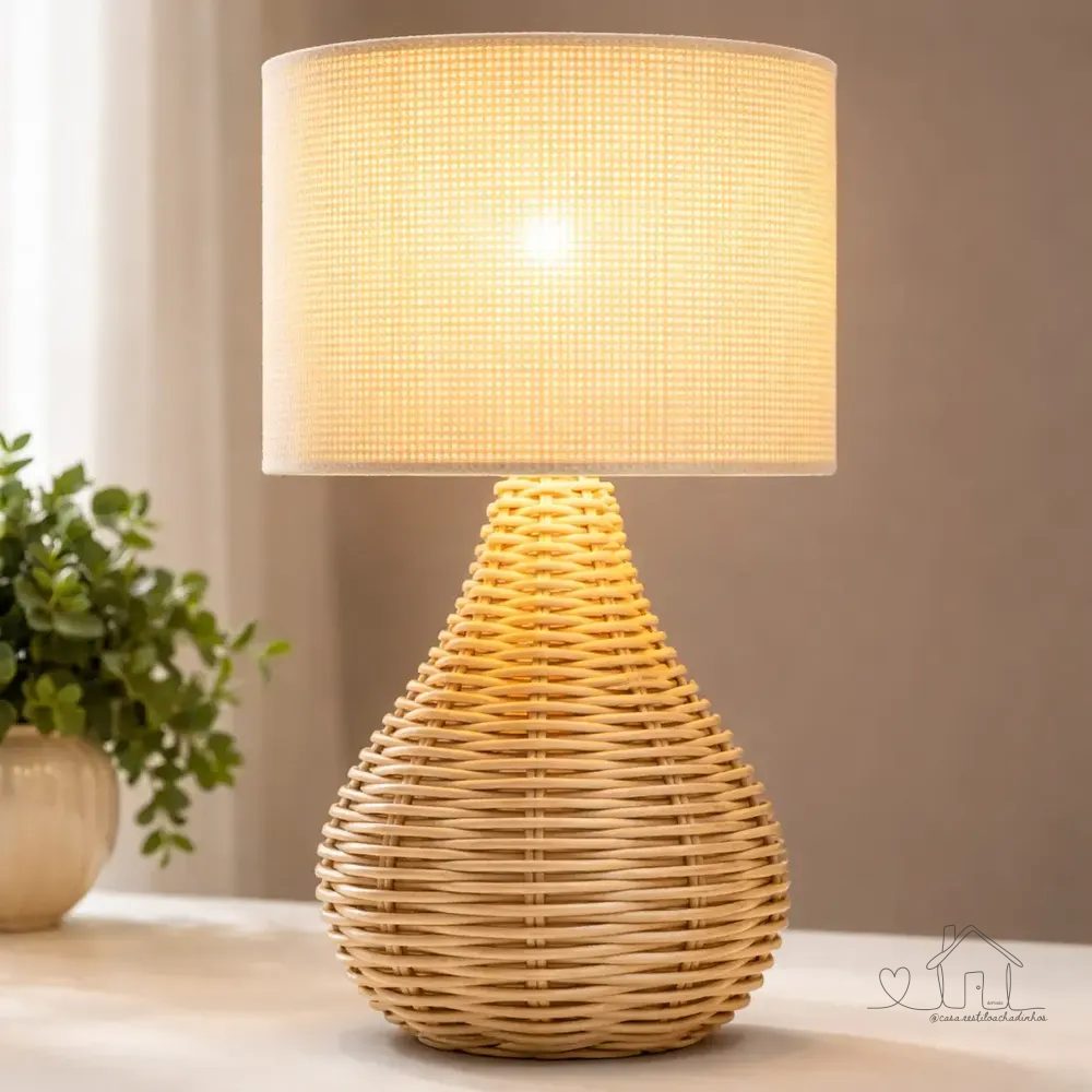Abajur De Mesa Luminária Natural Vime Linho