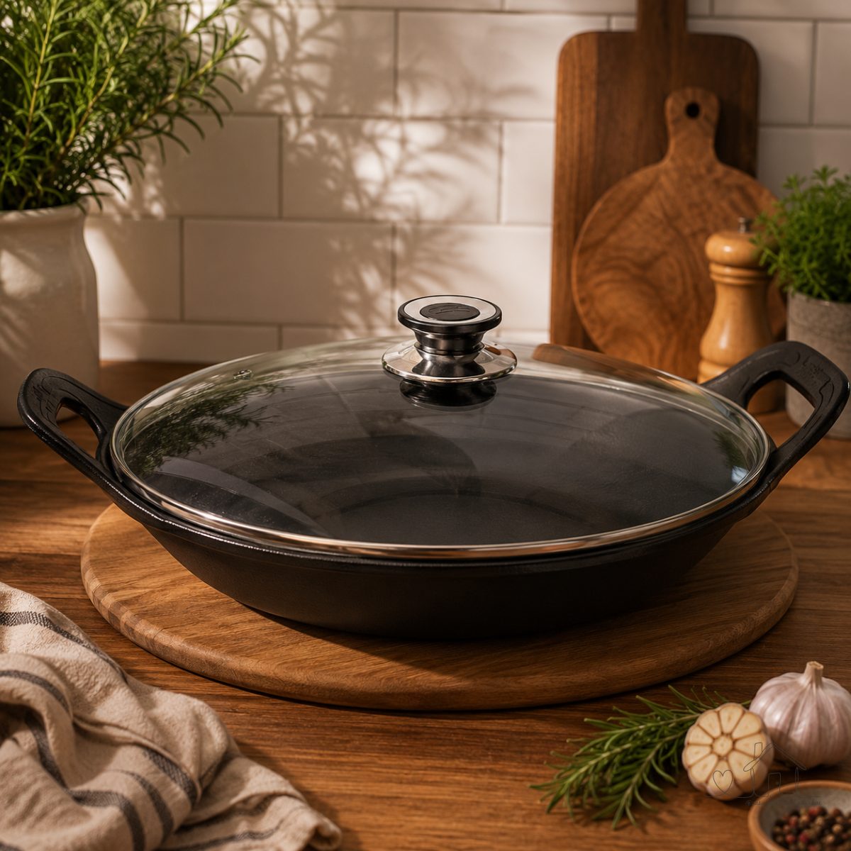 Panela Risoto 32×12cm 3l Alça Ferro Tampa Vidro