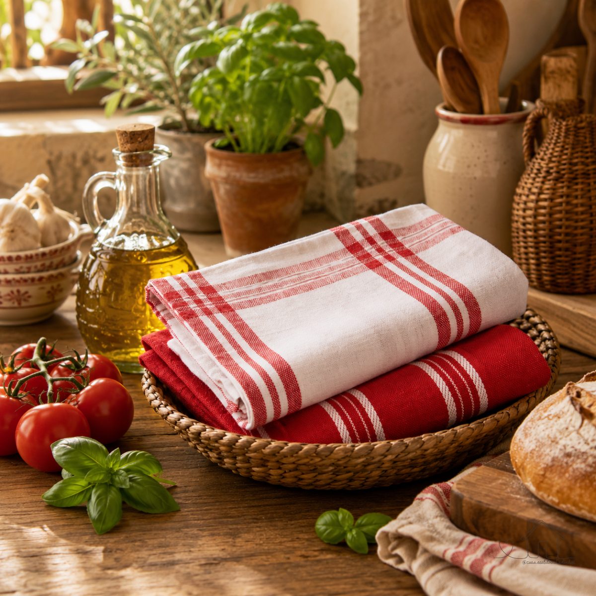 Kit 2 Panos de Prato Lyor Verona 60x40cm Vermelho 100% Algodão