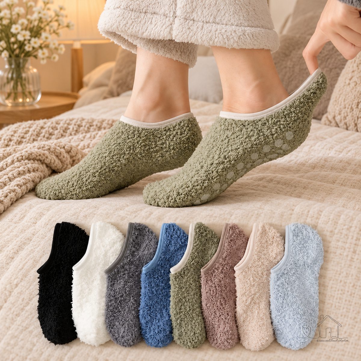Kit 2 Pares Meia Pilates Atoalhada Soft Elástica Quentinha Soquete Unissex Adulto Frio Inverno