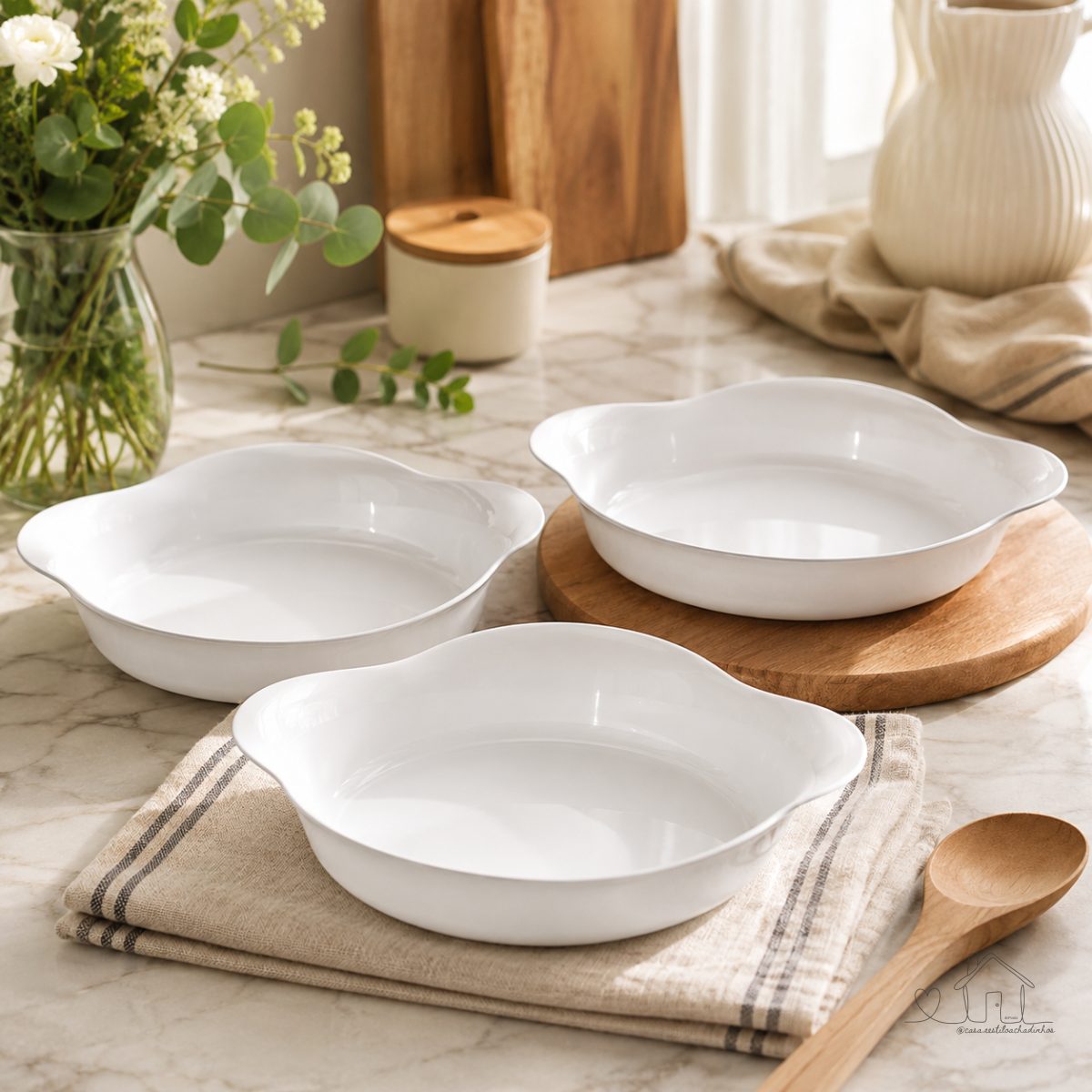 Marinex Conjunto de Assadeiras Oval Opaline 3 Peças Branco