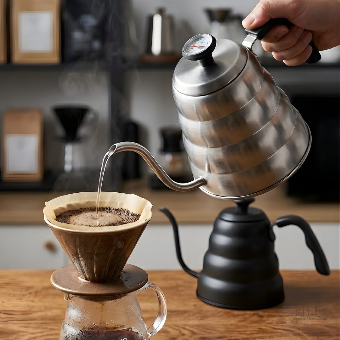 Chaleira Bico De Ganso Fino Barista Cafe C/ Termôtro 1.2 L