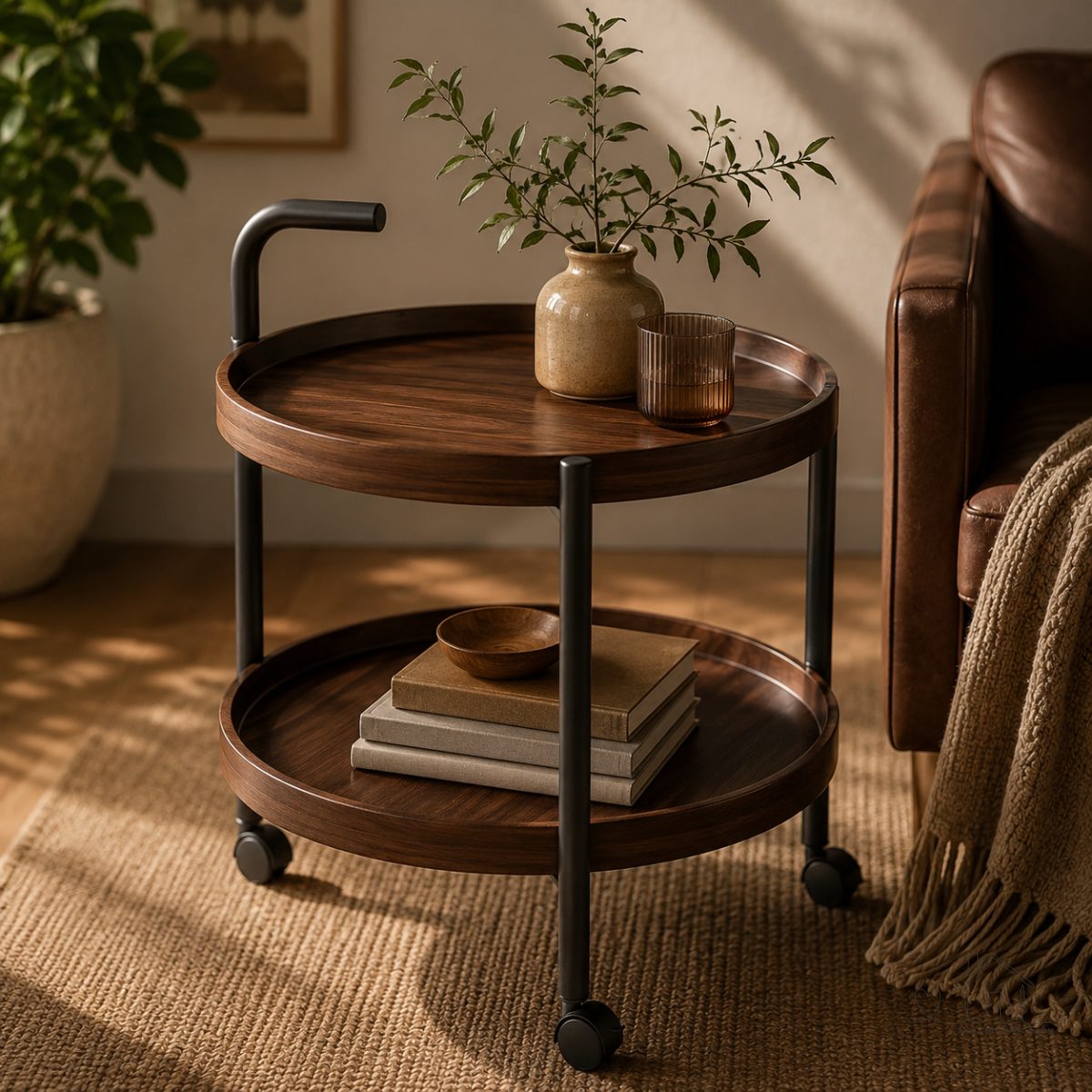 Mesa Alta Do Cafe Multiuso 2 Camadas Para Quarto/Sala/Varanda com Rodinhas