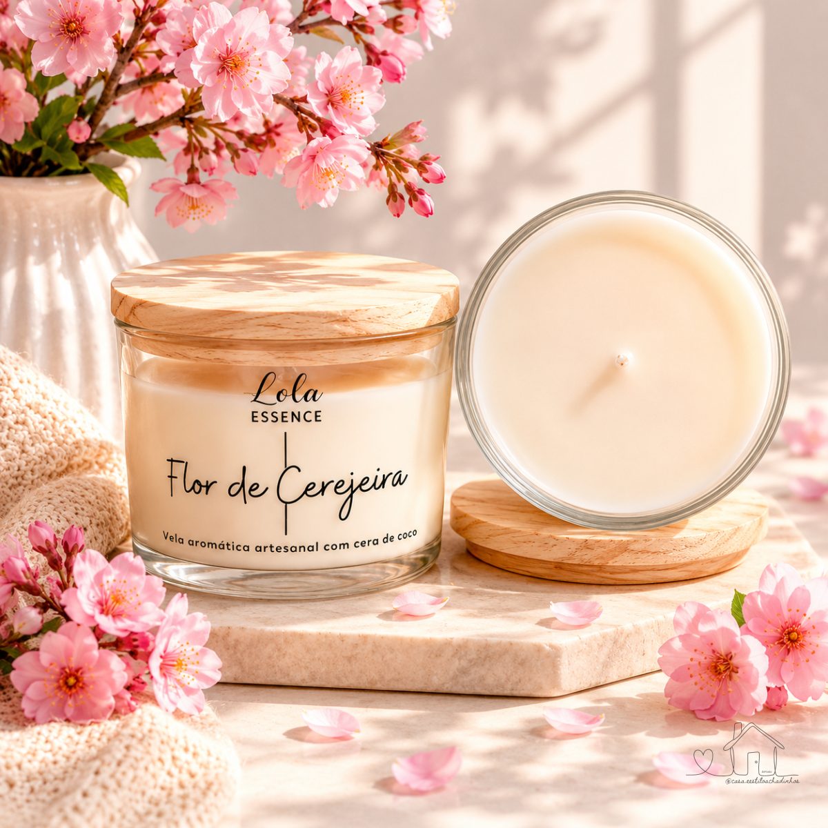 Vela Aromática Perfumada Artesanal PREMIUM 110g – Vários Aromas - Tampa de madeira e decorativa