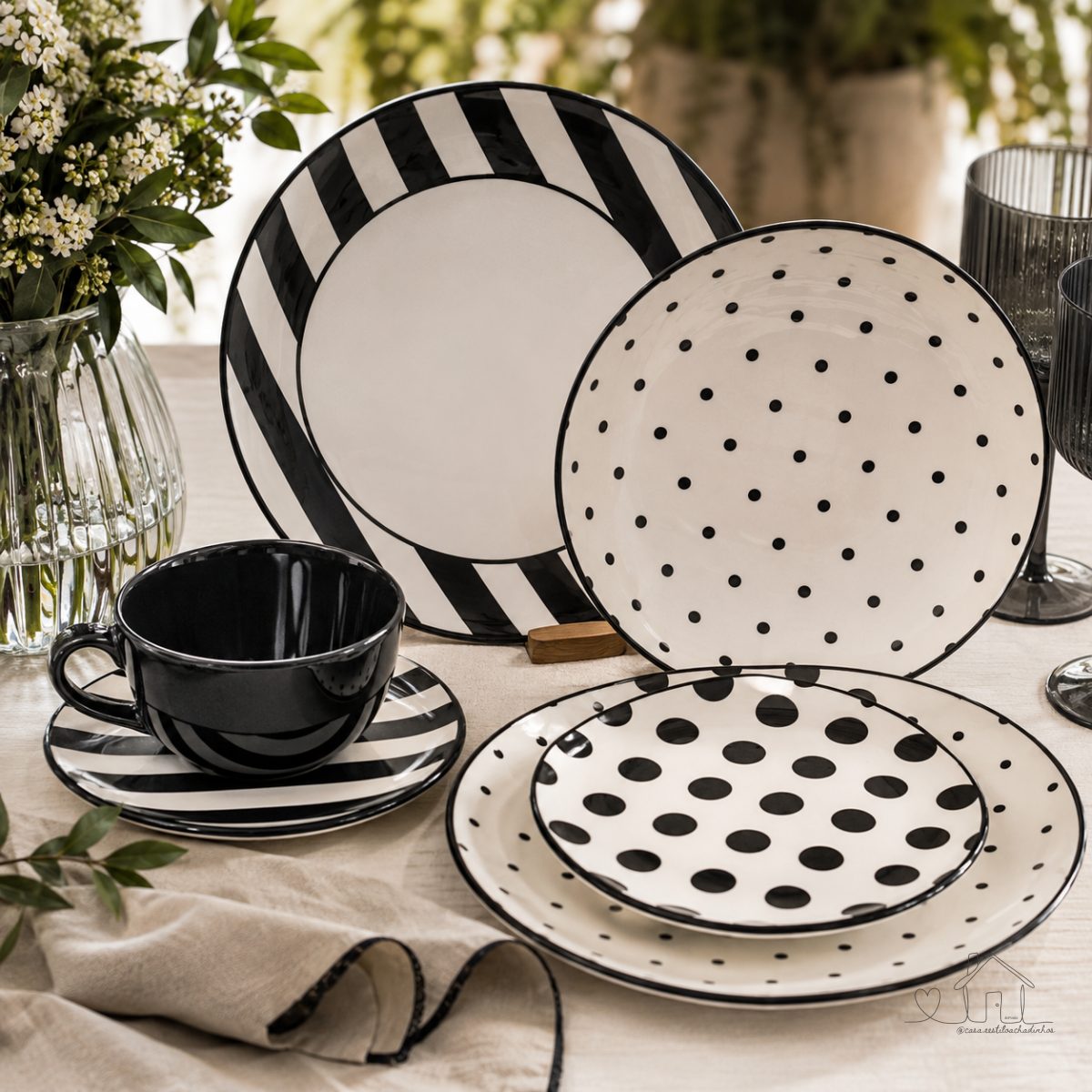 Aparelho de Jantar e Chá 30 Peças Unni Stripes and Dots