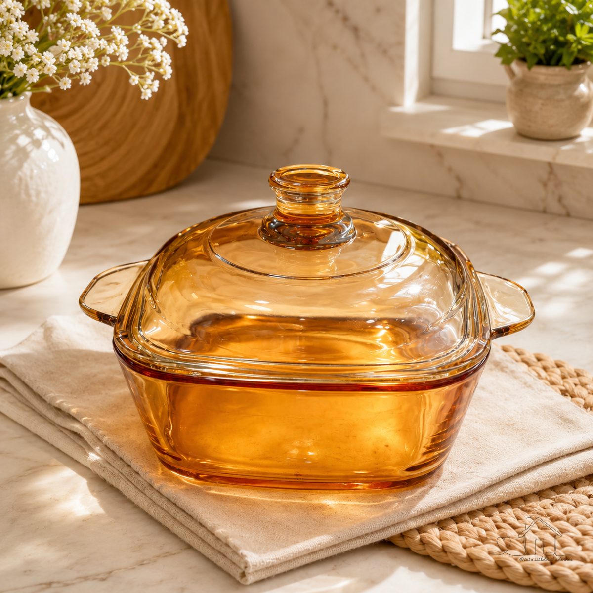 Tigela/Travessa  com tampa Âmbar Elegante em Vidro – Capacidade 850 ml