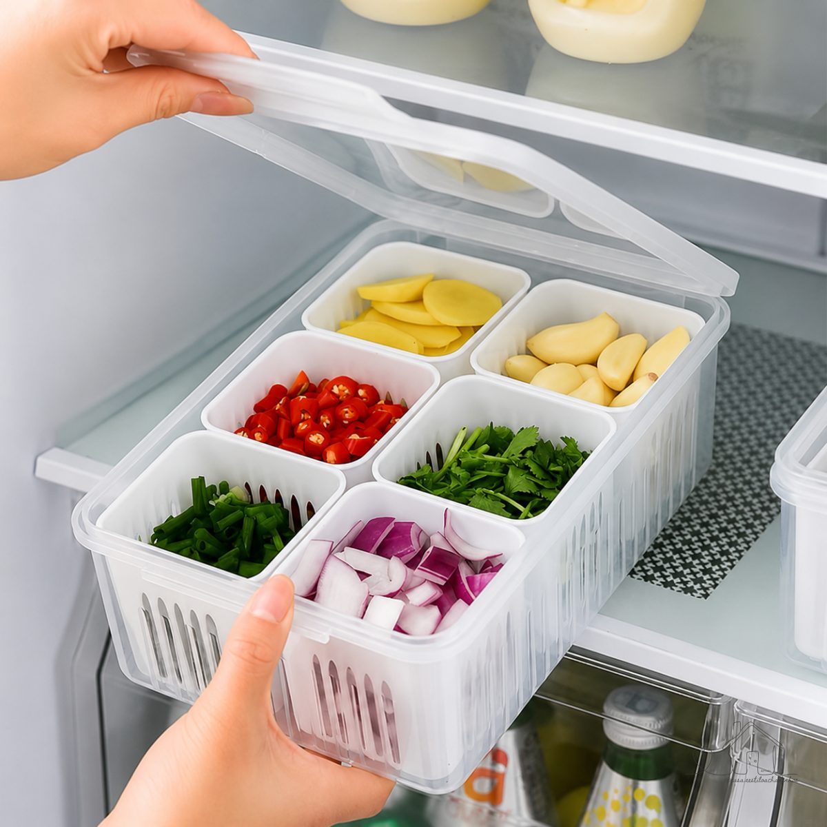 Pote De Conservação 6 divisorias Transparente Para Geladeira Doméstica Organizadores De Cozinha Caixas Alimentos