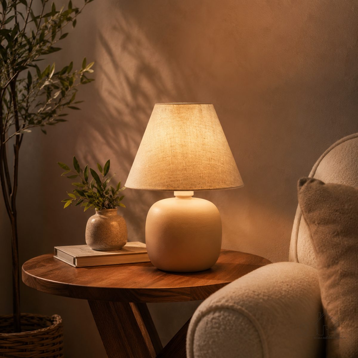 Abajur Luminária Feito de Cerâmica Bojão com Cúpula de Tecido - outras opções de Cores - Lançamento