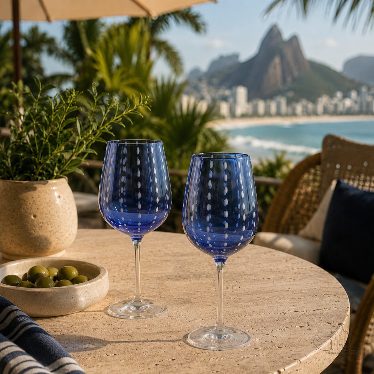Jogo 6 Tacas Vinho Agua Vidro Azul Royal Poa Pontilhado