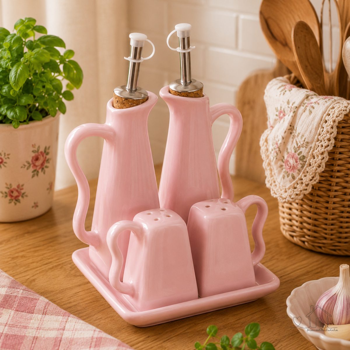 Kit Galheteiro Cozinha 5 Peças Cerâmica Decoração