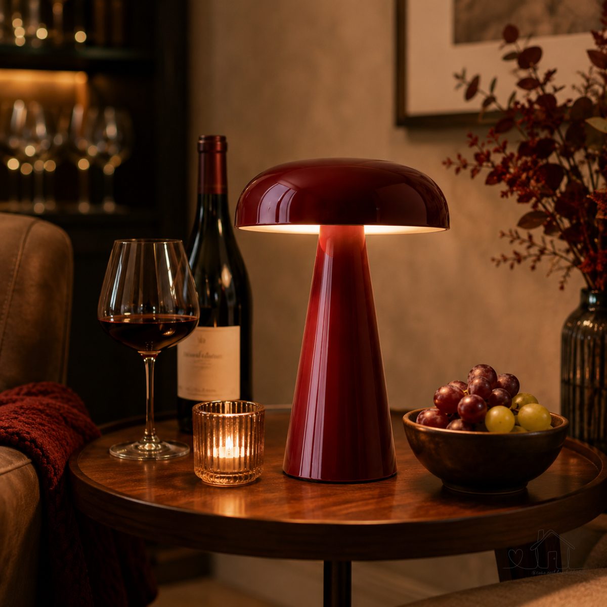 Lâmpada De Mesa Cogumelo Moderna Sem Fio Recarregável Toque Dimmável Luz Tricolor Cor Vermelho Vinho Decoração Casa