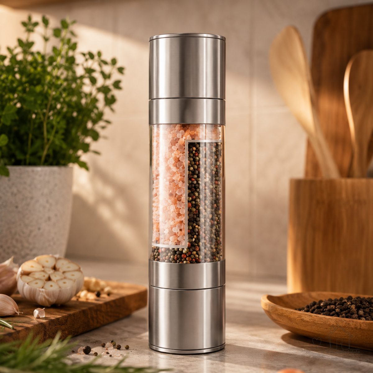 Moedor de Sal Pimenta Inox/Preto Duplo 2 em 1 Manual
