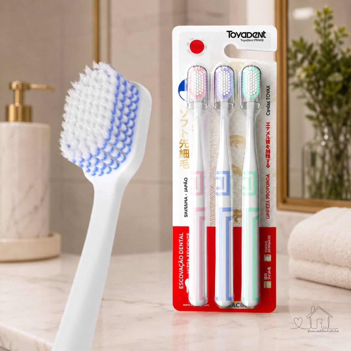 ToyaDent Escova de dente, Kit 3un, 3 cores + Capa Protetora, cerdas macias, Dentes Limpos