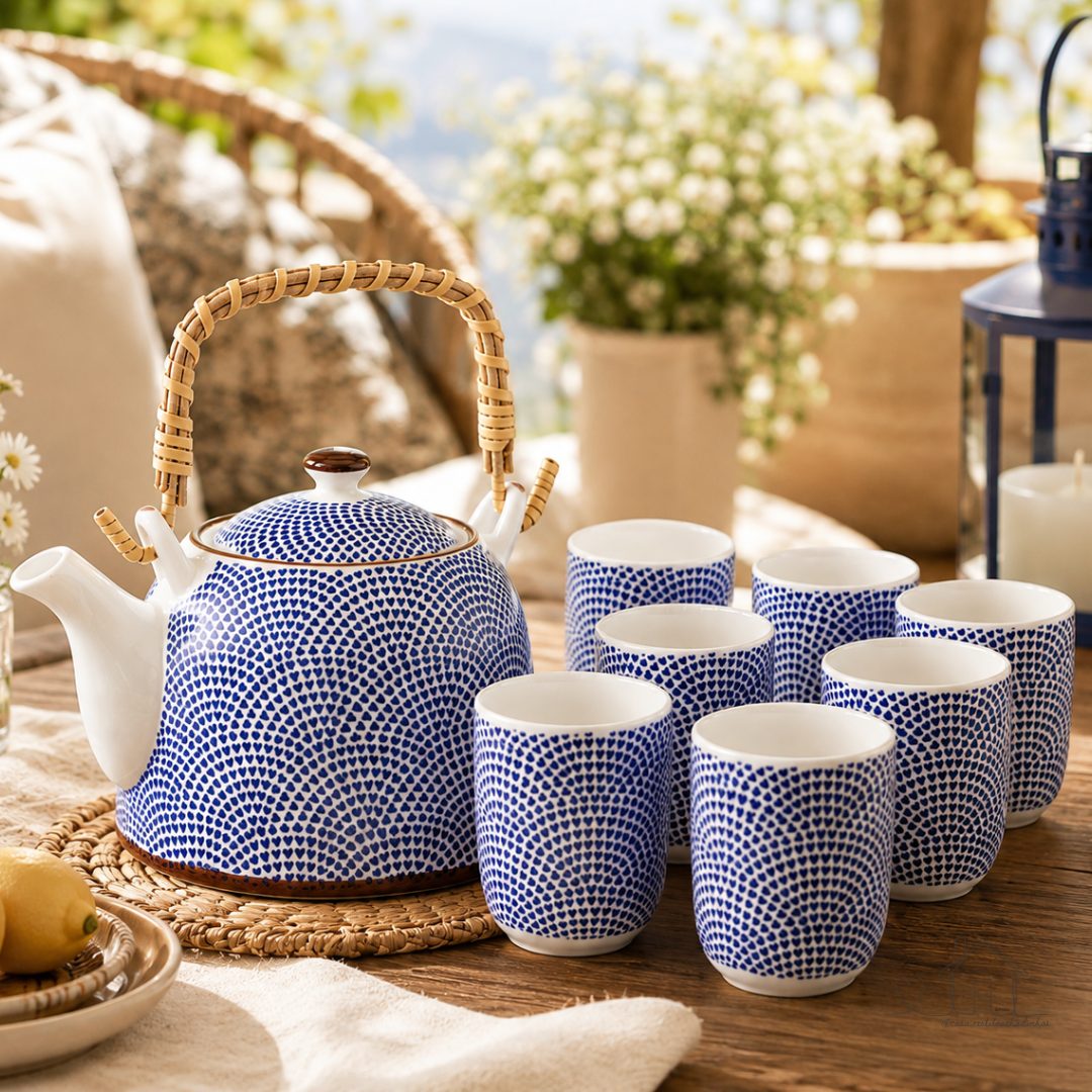Bule Chaleira cm Cerâmica Chinesa com 6 Copos e Infusor