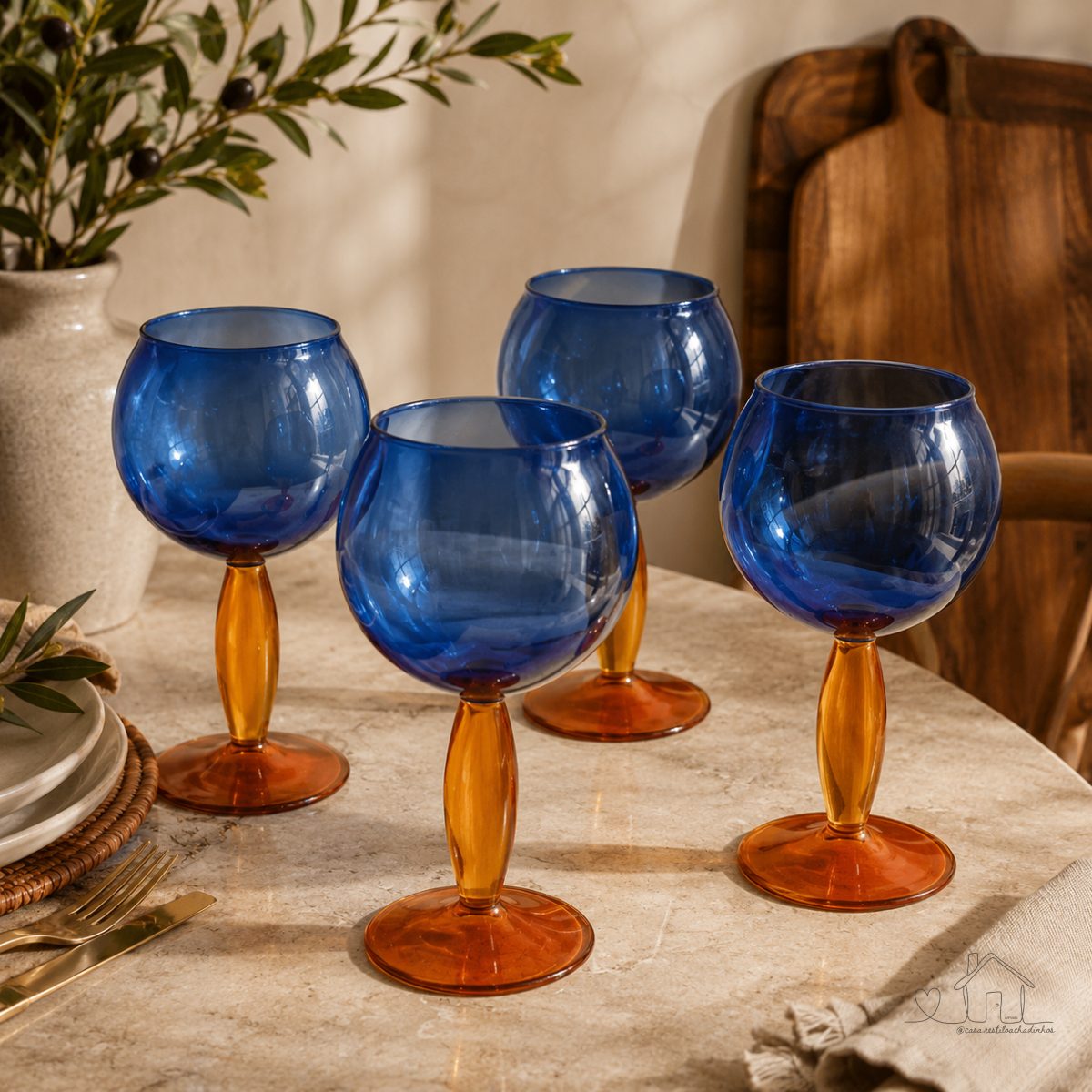 Jogo 4 Tacas Vidro Borossilicato 420ml Colorido Azul Ambar 20cm