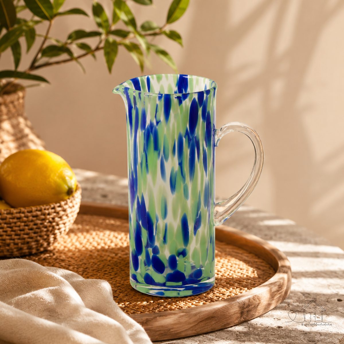Jarra Aquarelle em Vidro 1,7 Litros Azul e Verde Fracalanza Full Fit