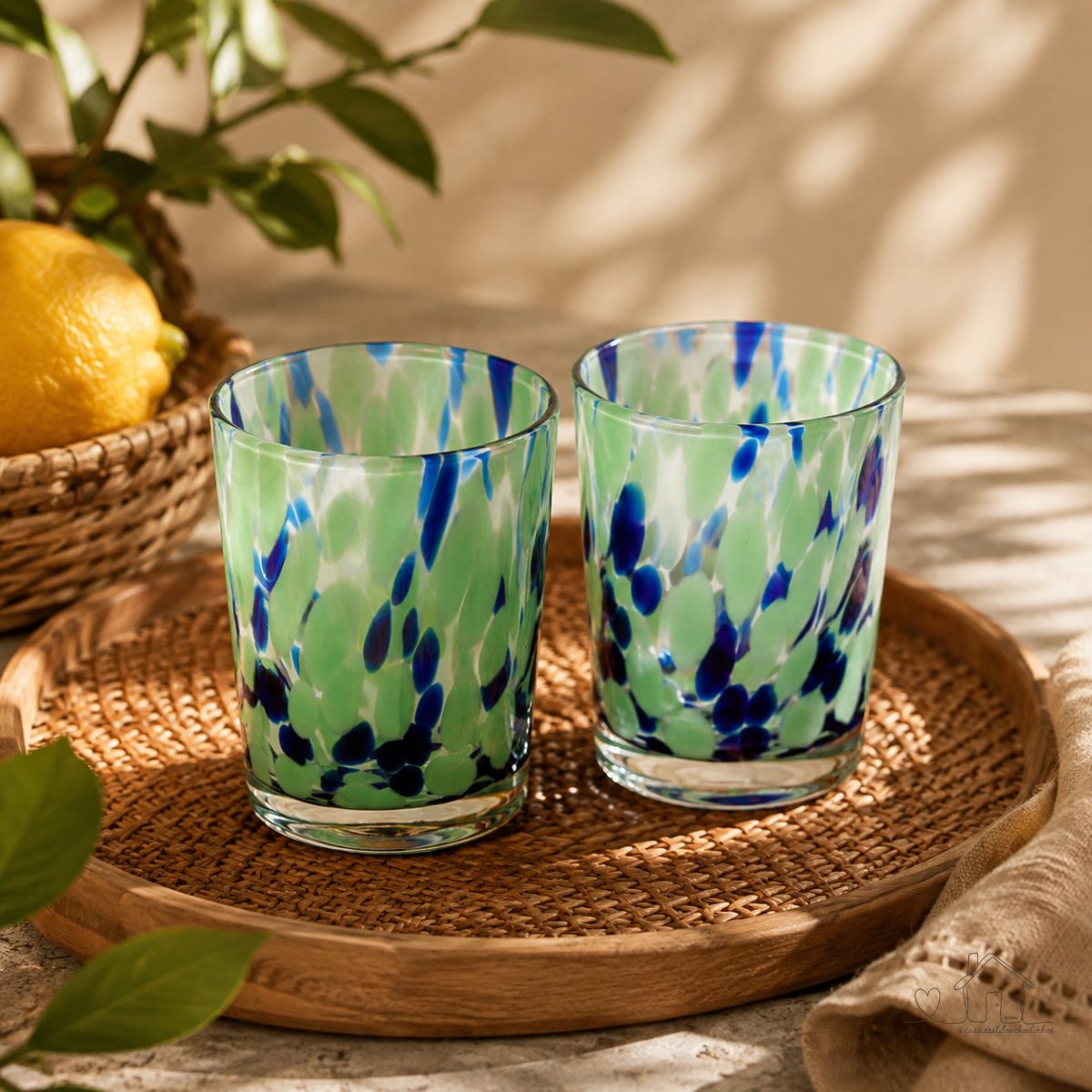 Jogo de 2 Copos Aquarelle em Vidro 320ml Azul e Verde Fracalanza Full Fit