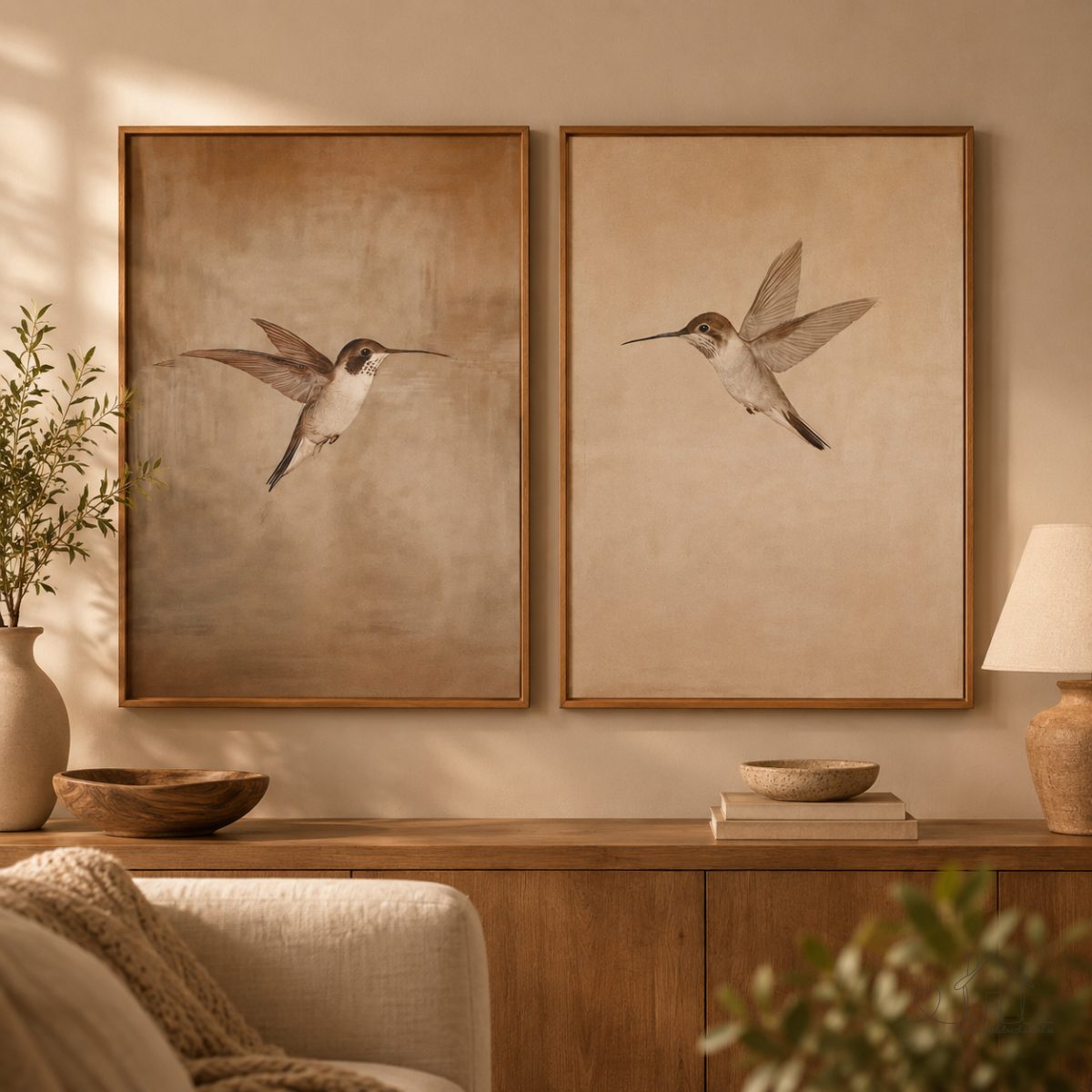 Kit 2 QUADROS decorativos com MOLDURA CAIXA ALTA grande 41x61 cm Beija-Flor