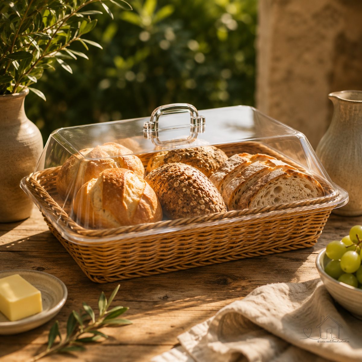 Cesta De Pão De Frutas Em Vime Falso E Rattan Com Tampa