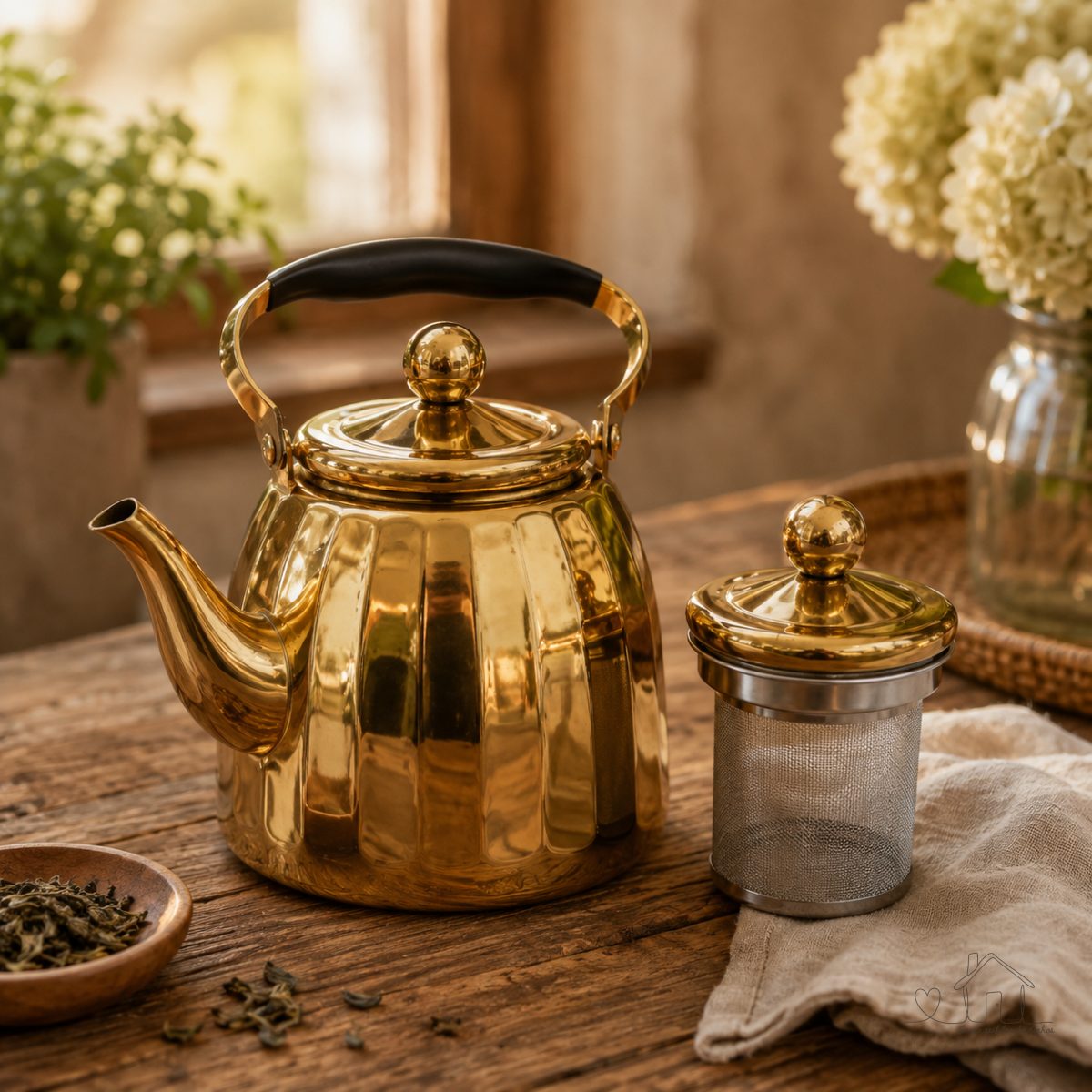 Bule Dourado Inox Indução e Gás Chaleira Elegante para Chá Café com Infusor 1L 1,5L 600ml